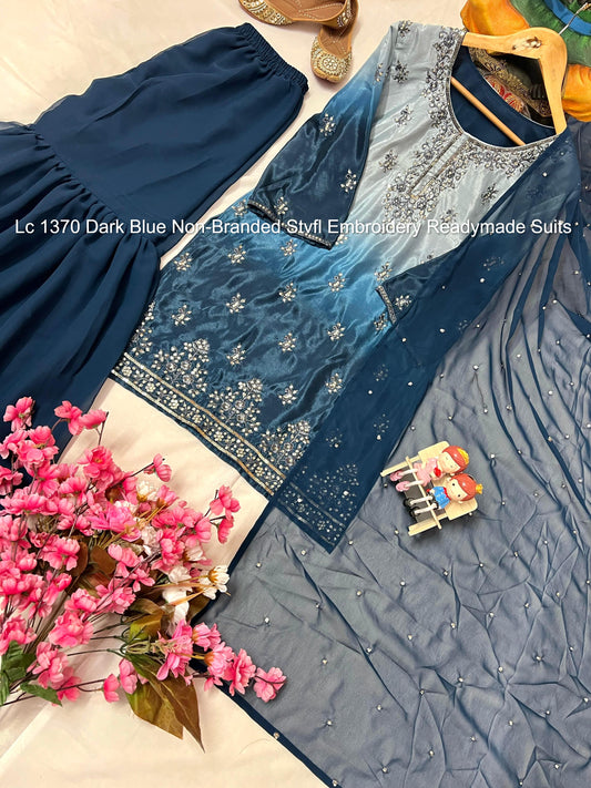 Lc 1370 Dark Blue Non-Branded Stvfl Embroidery Readymade Suits