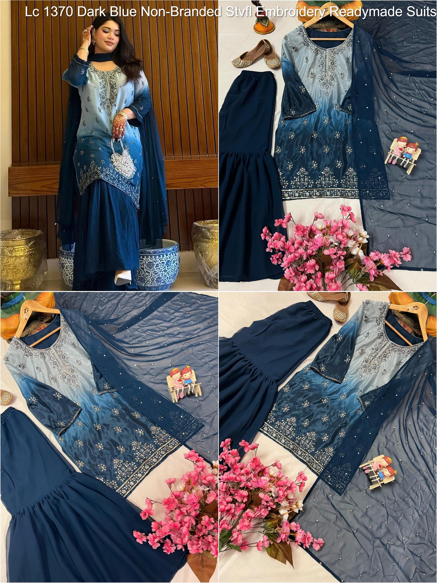 Lc 1370 Dark Blue Non-Branded Stvfl Embroidery Readymade Suits