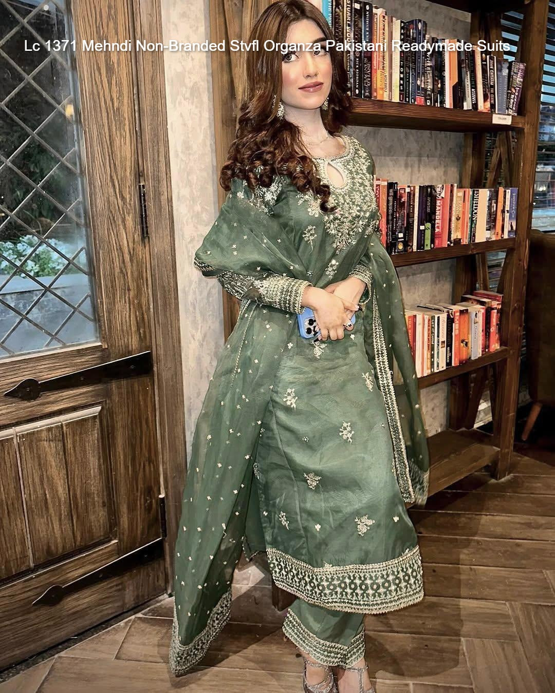 Lc 1371 Mehndi Non-Branded Stvfl Organza Pakistani Readymade Suits