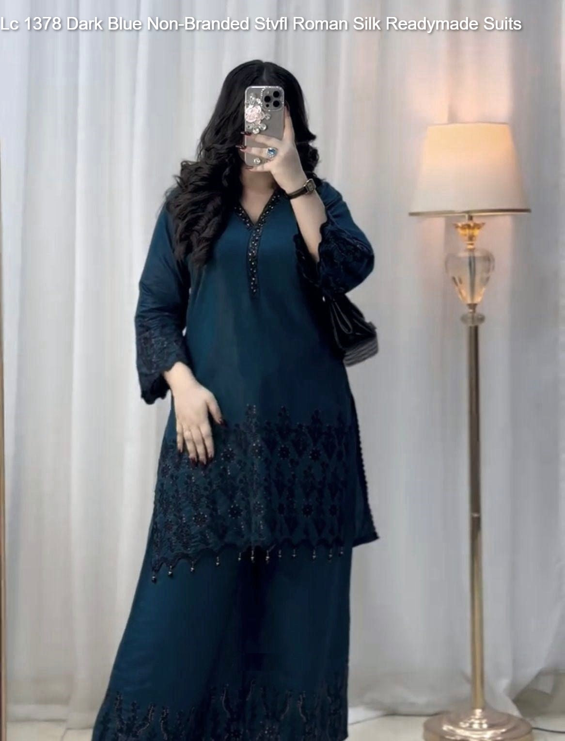 Lc 1378 Dark Blue Non-Branded Stvfl Roman Silk Readymade Suits