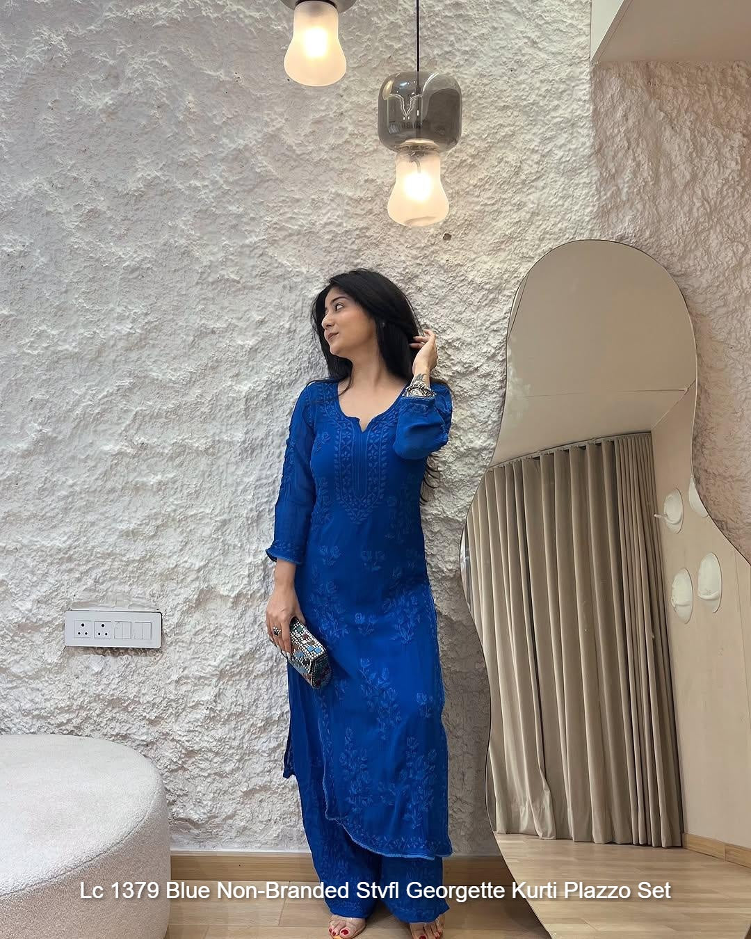Lc 1379 Blue Non-Branded Stvfl Georgette Kurti Plazzo Set