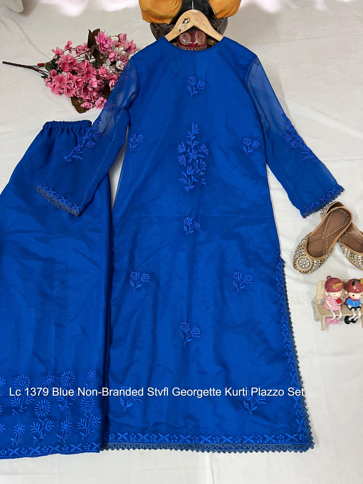 Lc 1379 Blue Non-Branded Stvfl Georgette Kurti Plazzo Set