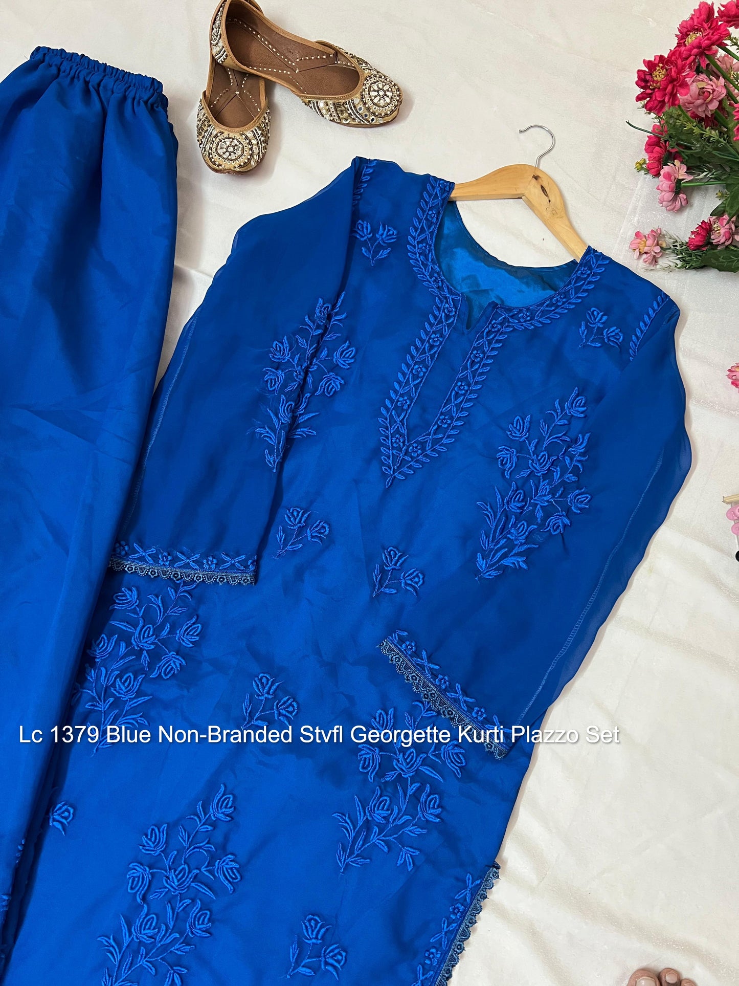 Lc 1379 Blue Non-Branded Stvfl Georgette Kurti Plazzo Set