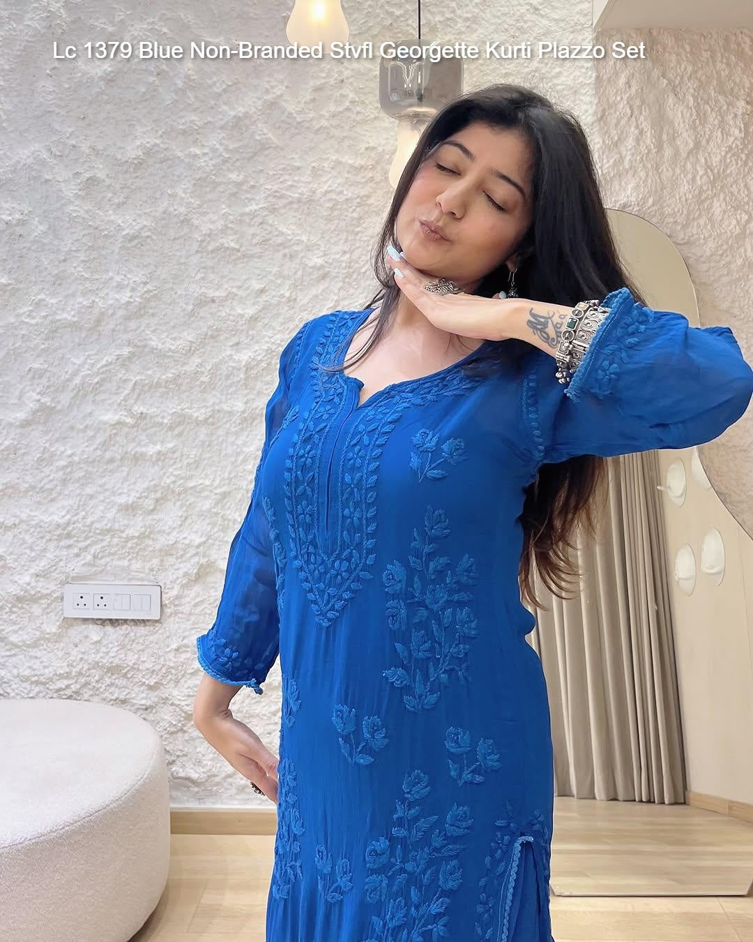 Lc 1379 Blue Non-Branded Stvfl Georgette Kurti Plazzo Set
