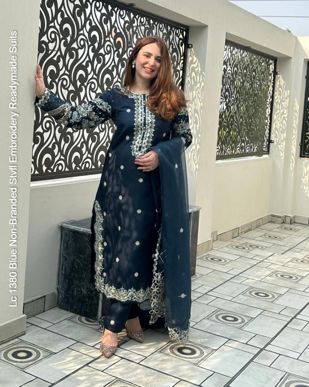 Lc 1380 Blue Non-Branded Stvfl Embroidery Readymade Suits