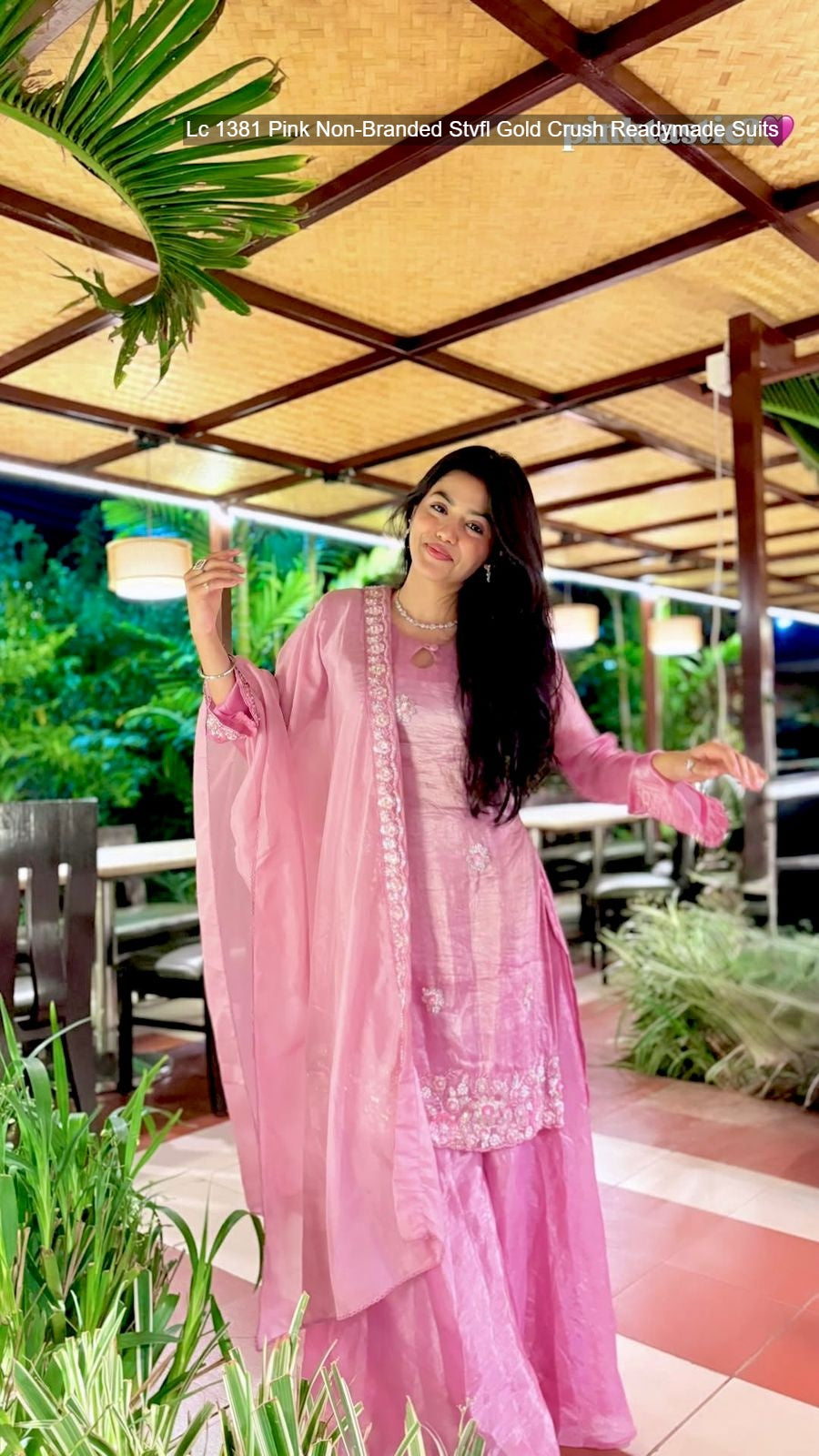 Lc 1381 Pink Non-Branded Stvfl Gold Crush Readymade Suits