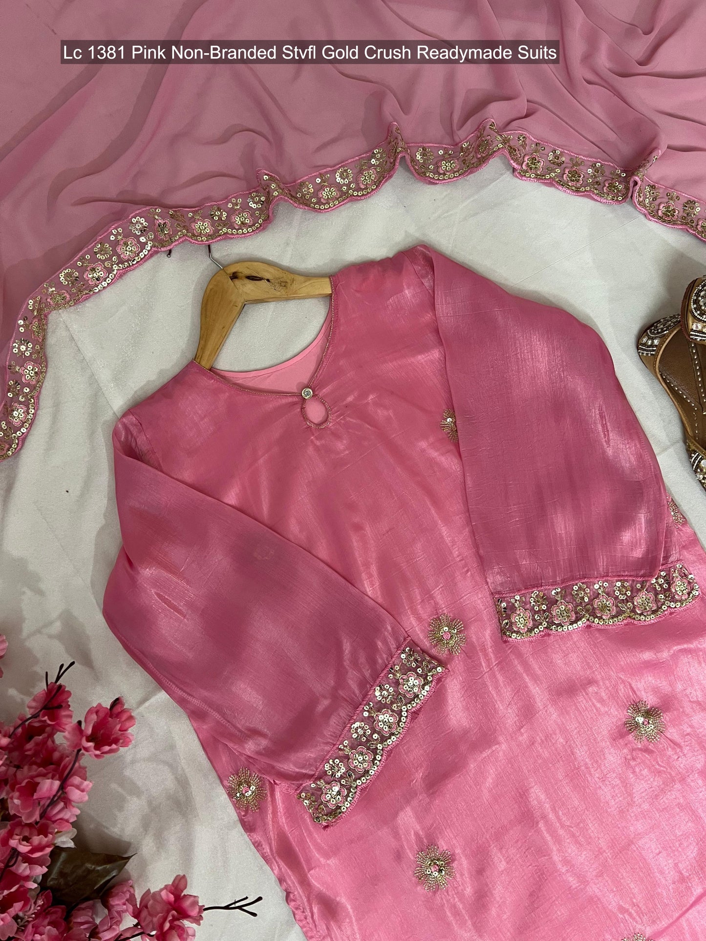 Lc 1381 Pink Non-Branded Stvfl Gold Crush Readymade Suits