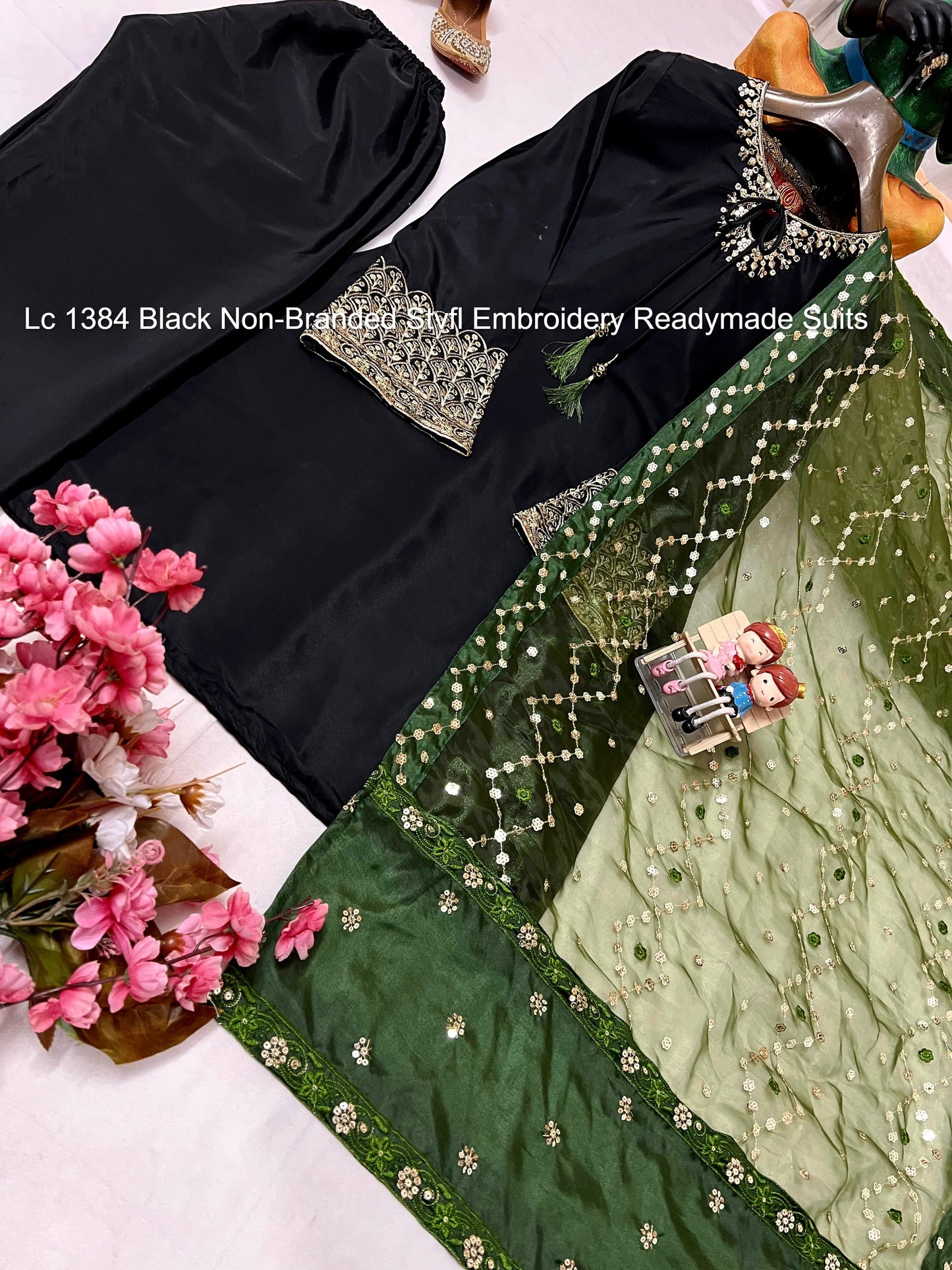 Lc 1384 Black Non-Branded Stvfl Embroidery Readymade Suits