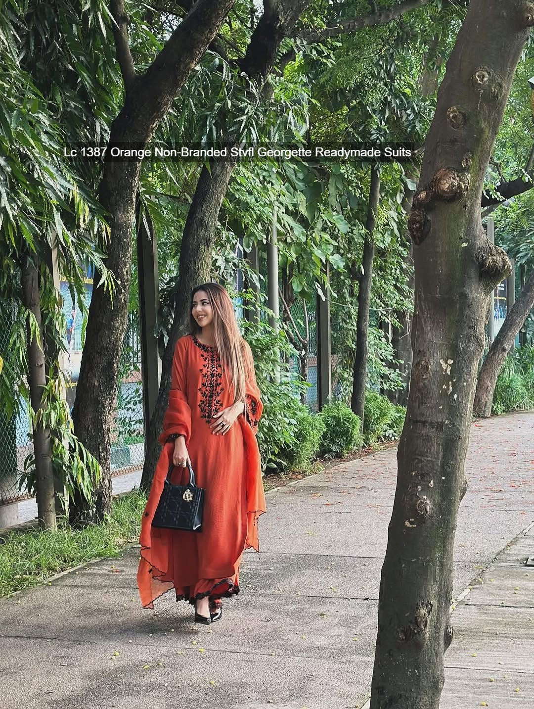 Lc 1387 Orange Non-Branded Stvfl Georgette Readymade Suits