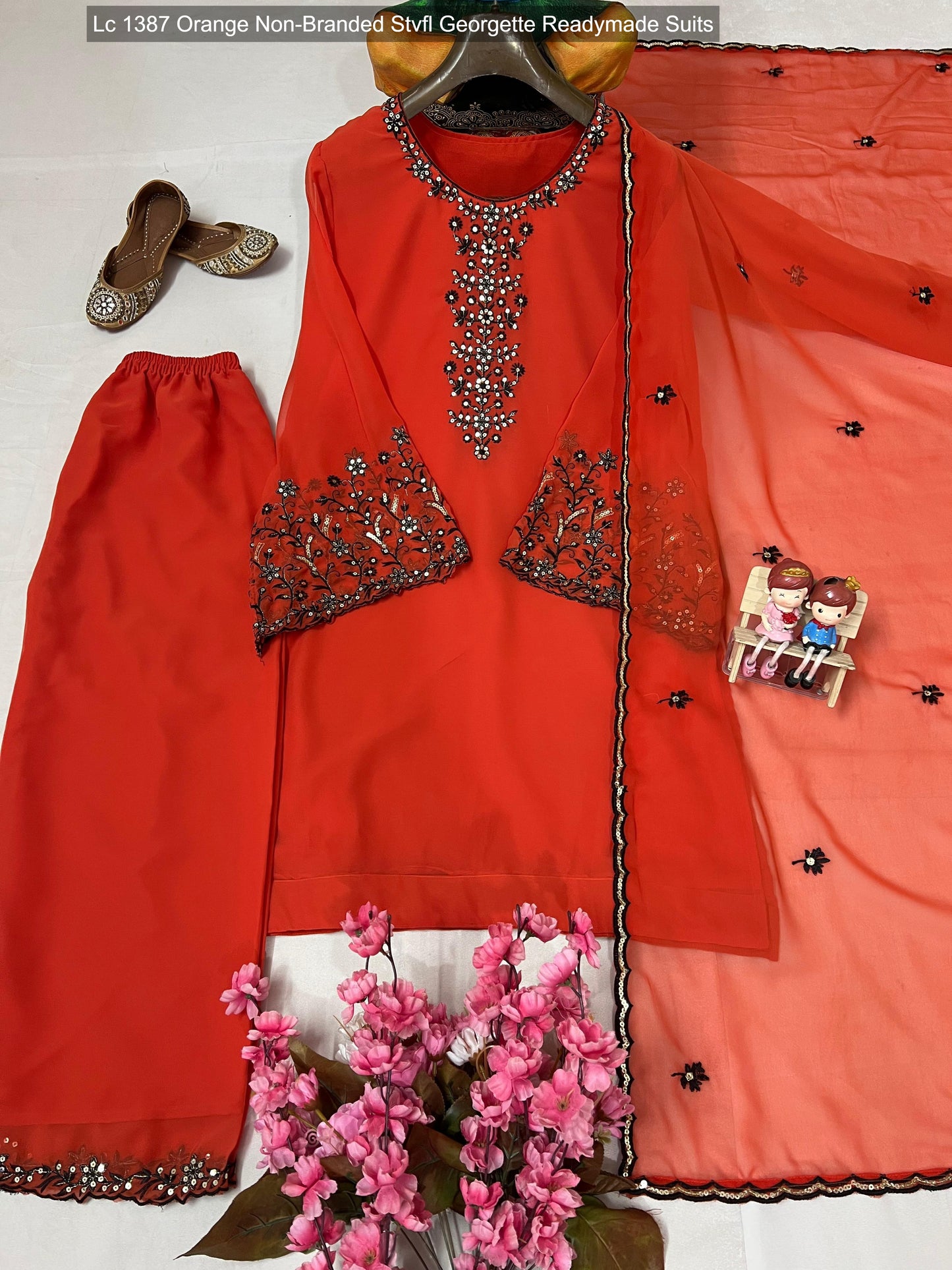 Lc 1387 Orange Non-Branded Stvfl Georgette Readymade Suits