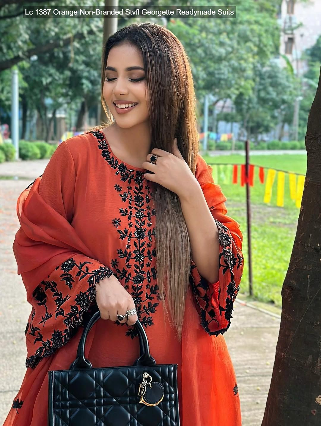 Lc 1387 Orange Non-Branded Stvfl Georgette Readymade Suits