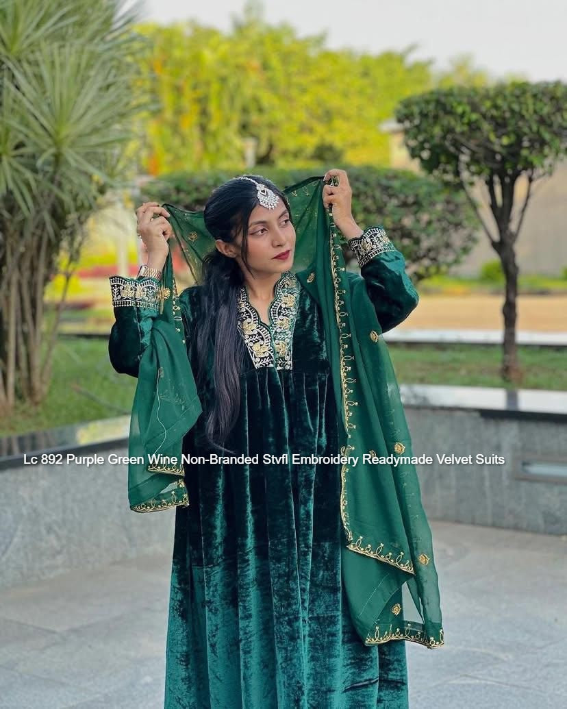 Lc 892 Purple Green Wine Non-Branded Stvfl Embroidery Readymade Velvet Suits
