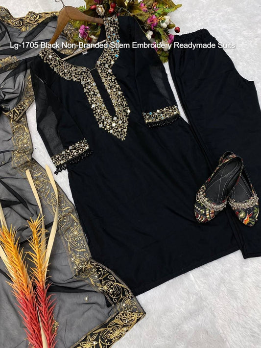 Lg-1705 Black Non-Branded Stlem Embroidery Readymade Suits