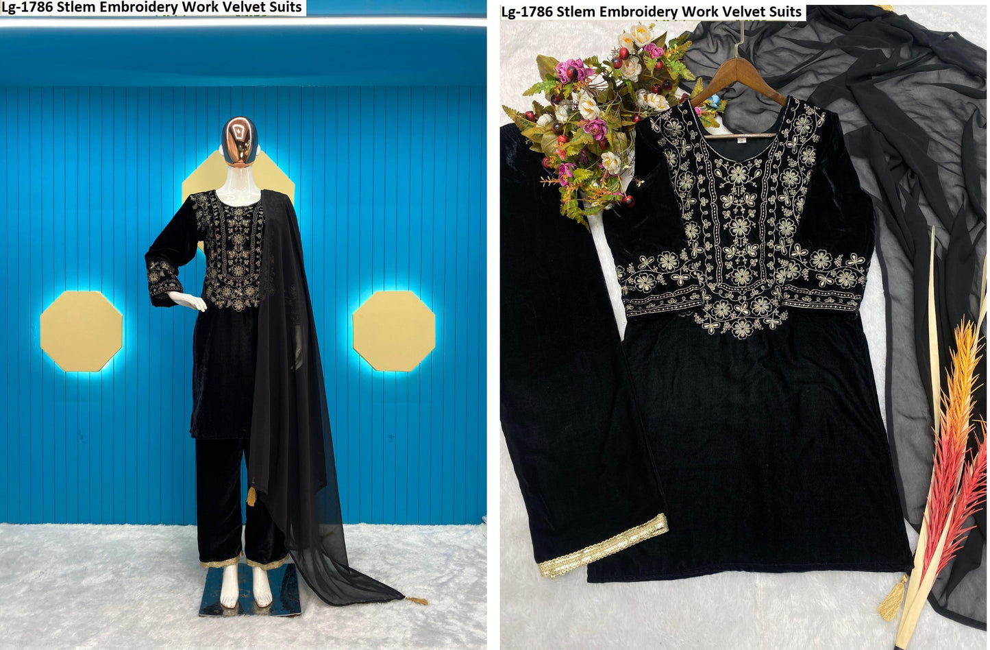 Lg-1786 Stlem Embroidery Work Velvet Suits