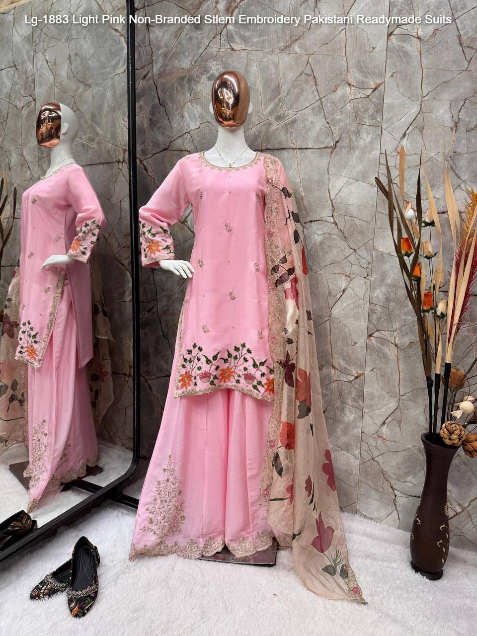 Lg-1883 Light Pink Non-Branded Stlem Embroidery Pakistani Readymade Suits