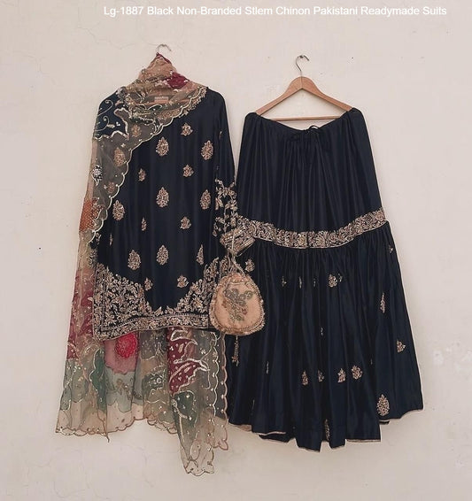 Lg-1887 Black Non-Branded Stlem Chinon Pakistani Readymade Suits
