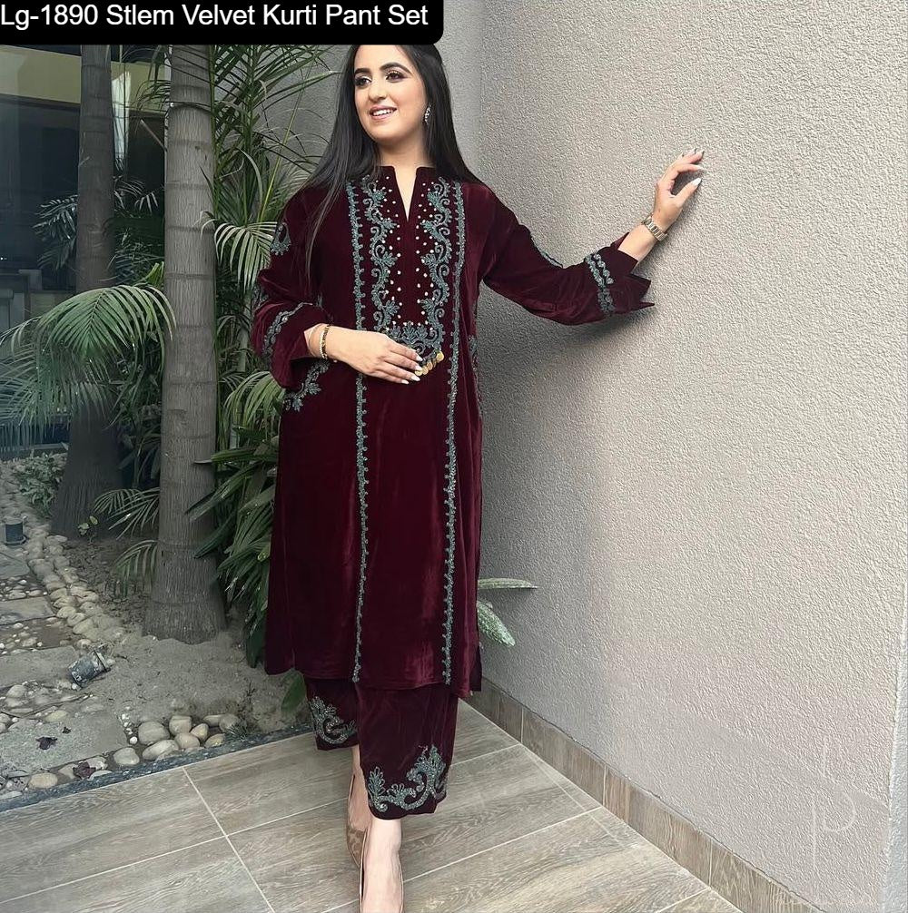 Lg-1890 Stlem Velvet Kurti Pant Set