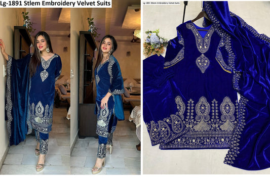 Lg-1891 Stlem Embroidery Velvet Suits