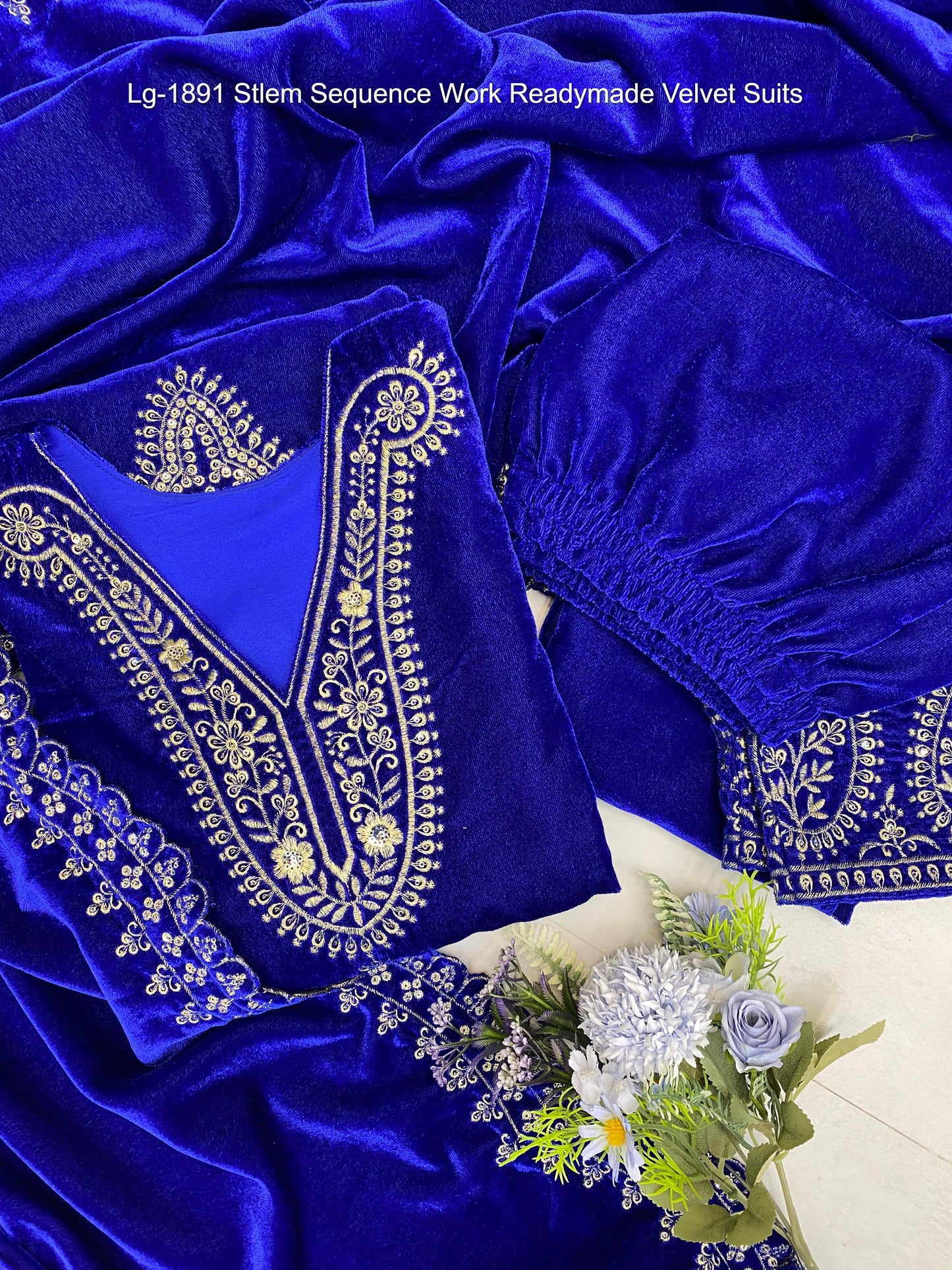 Lg-1891 Stlem Sequence Work Readymade Velvet Suits