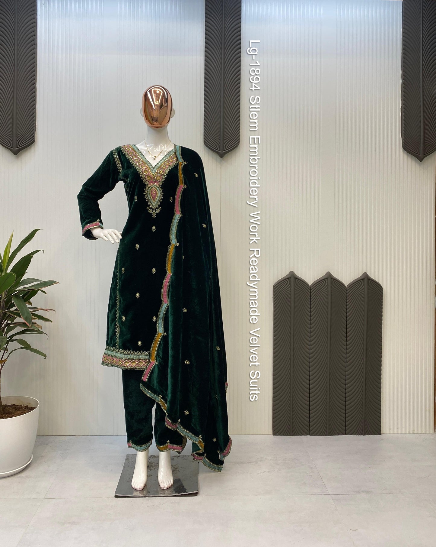 Lg-1894 Stlem Embroidery Work Readymade Velvet Suits