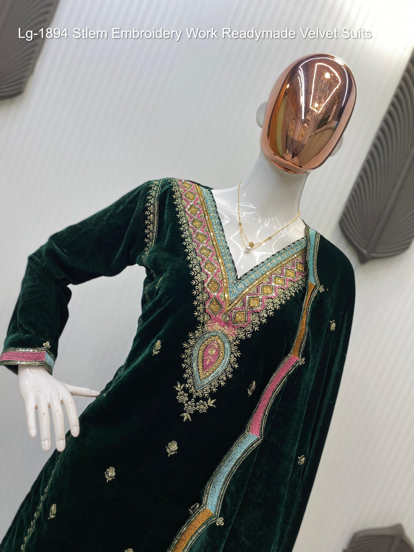 Lg-1894 Stlem Embroidery Work Readymade Velvet Suits