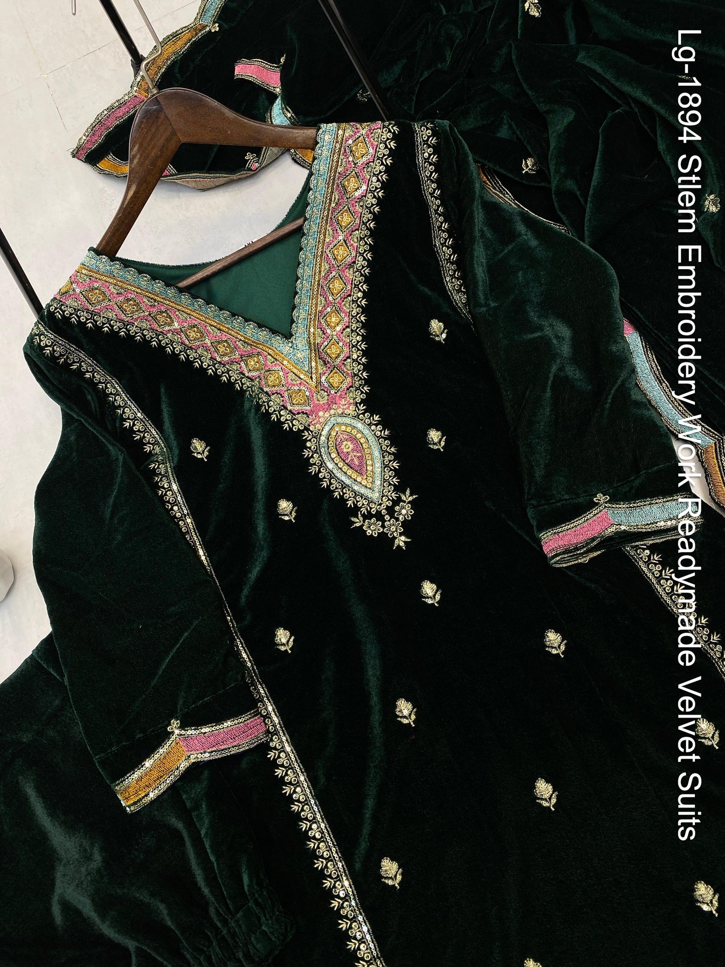 Lg-1894 Stlem Embroidery Work Readymade Velvet Suits