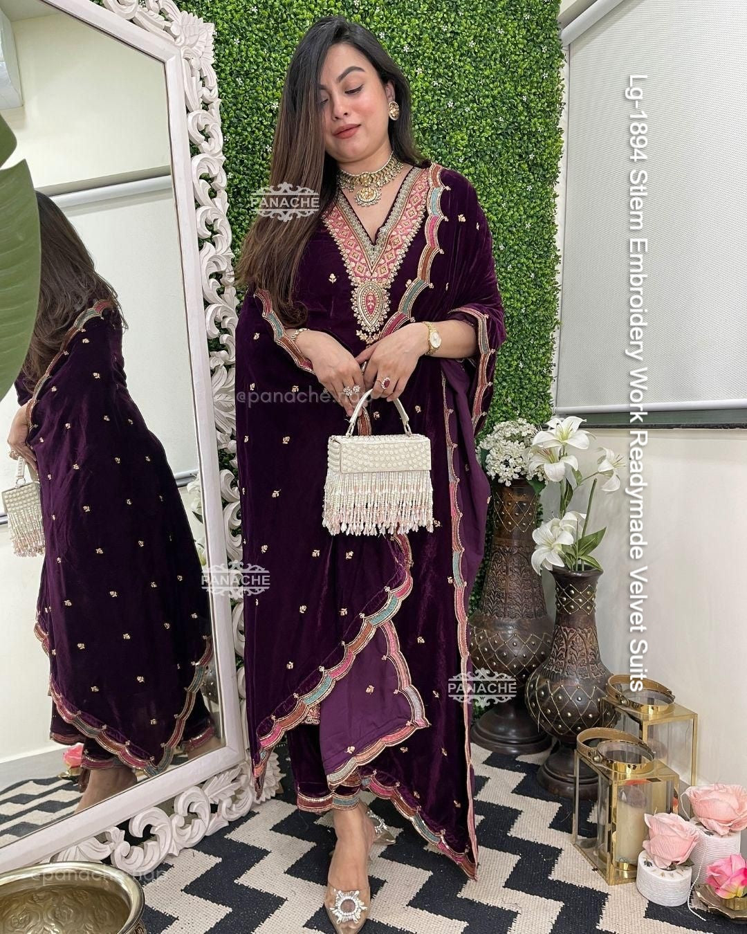 Lg-1894 Stlem Embroidery Work Readymade Velvet Suits