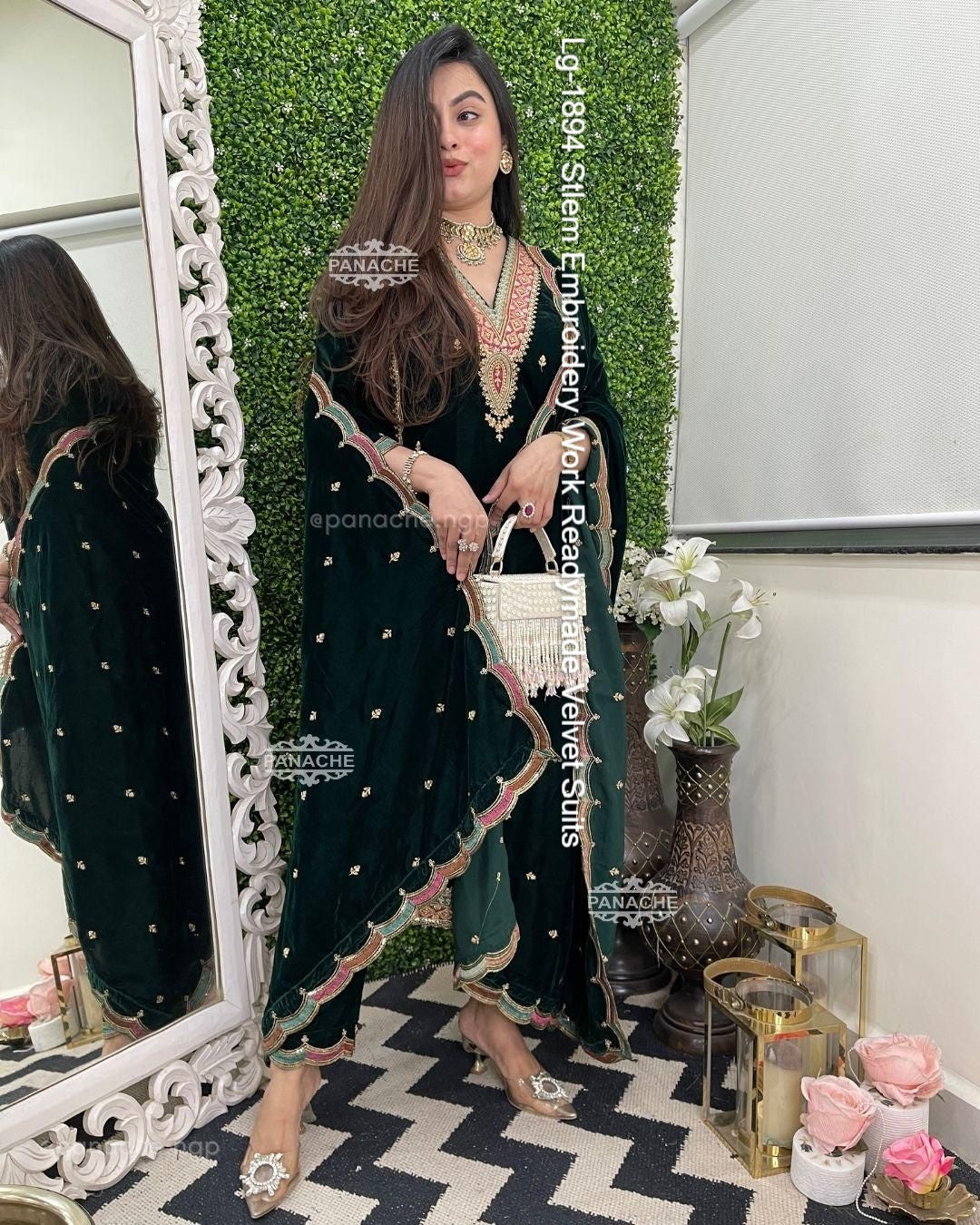 Lg-1894 Stlem Embroidery Work Readymade Velvet Suits