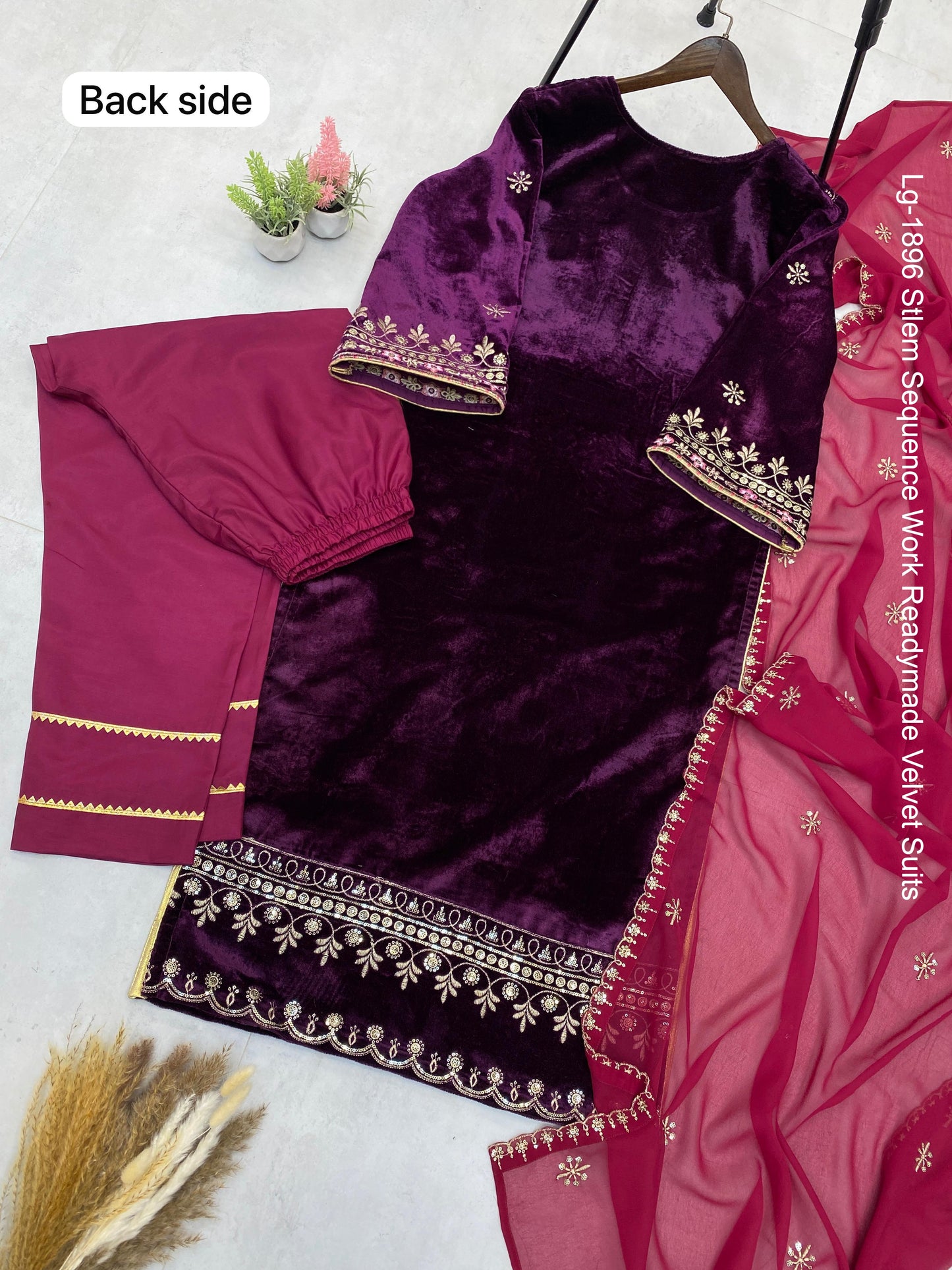 Lg-1896 Stlem Sequence Work Readymade Velvet Suits