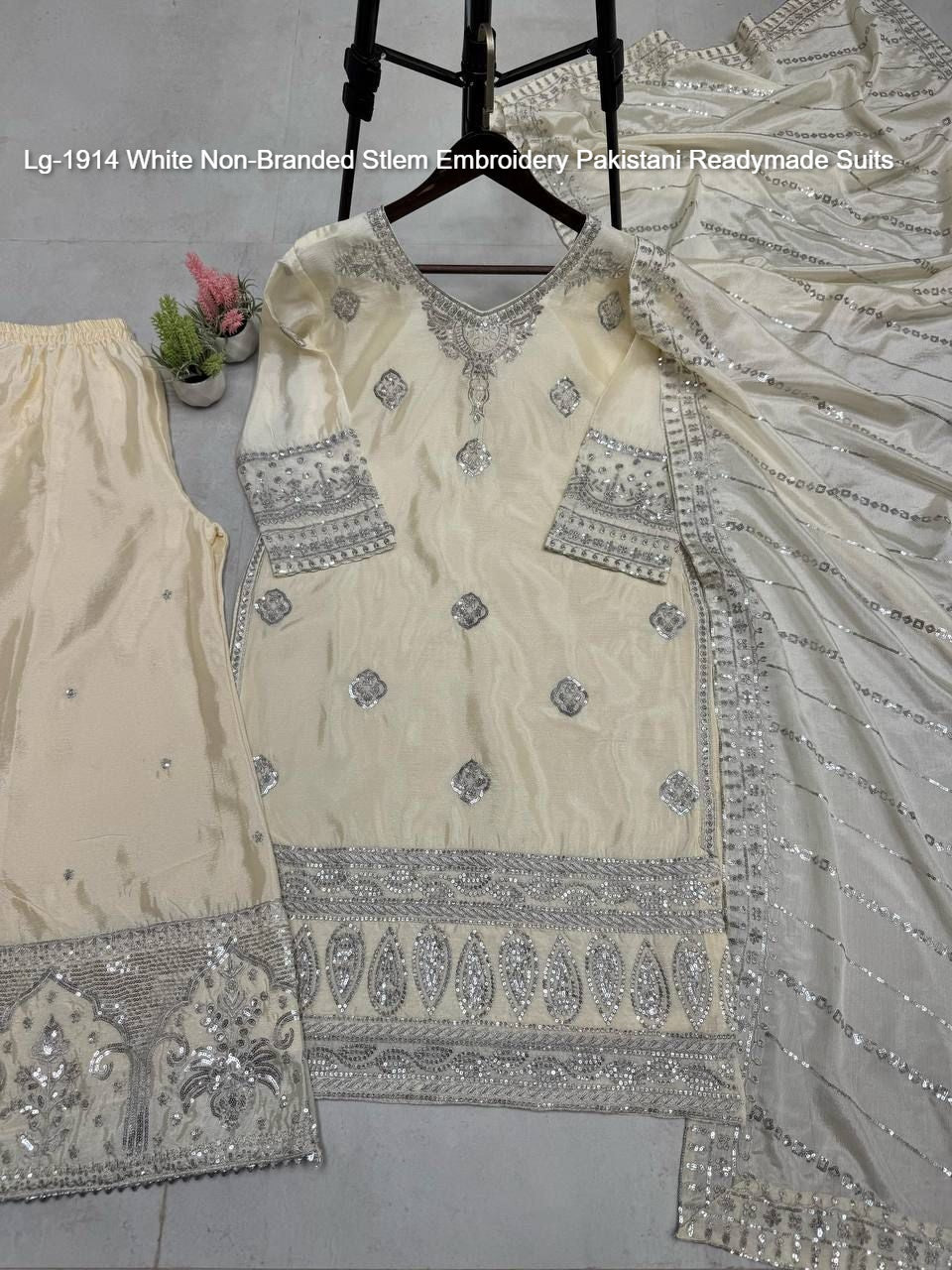 Lg-1914 White Non-Branded Stlem Embroidery Pakistani Readymade Suits