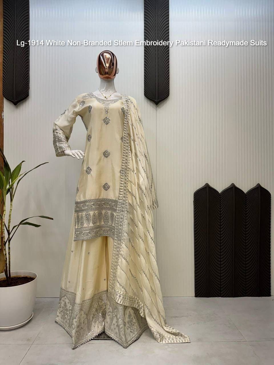 Lg-1914 White Non-Branded Stlem Embroidery Pakistani Readymade Suits