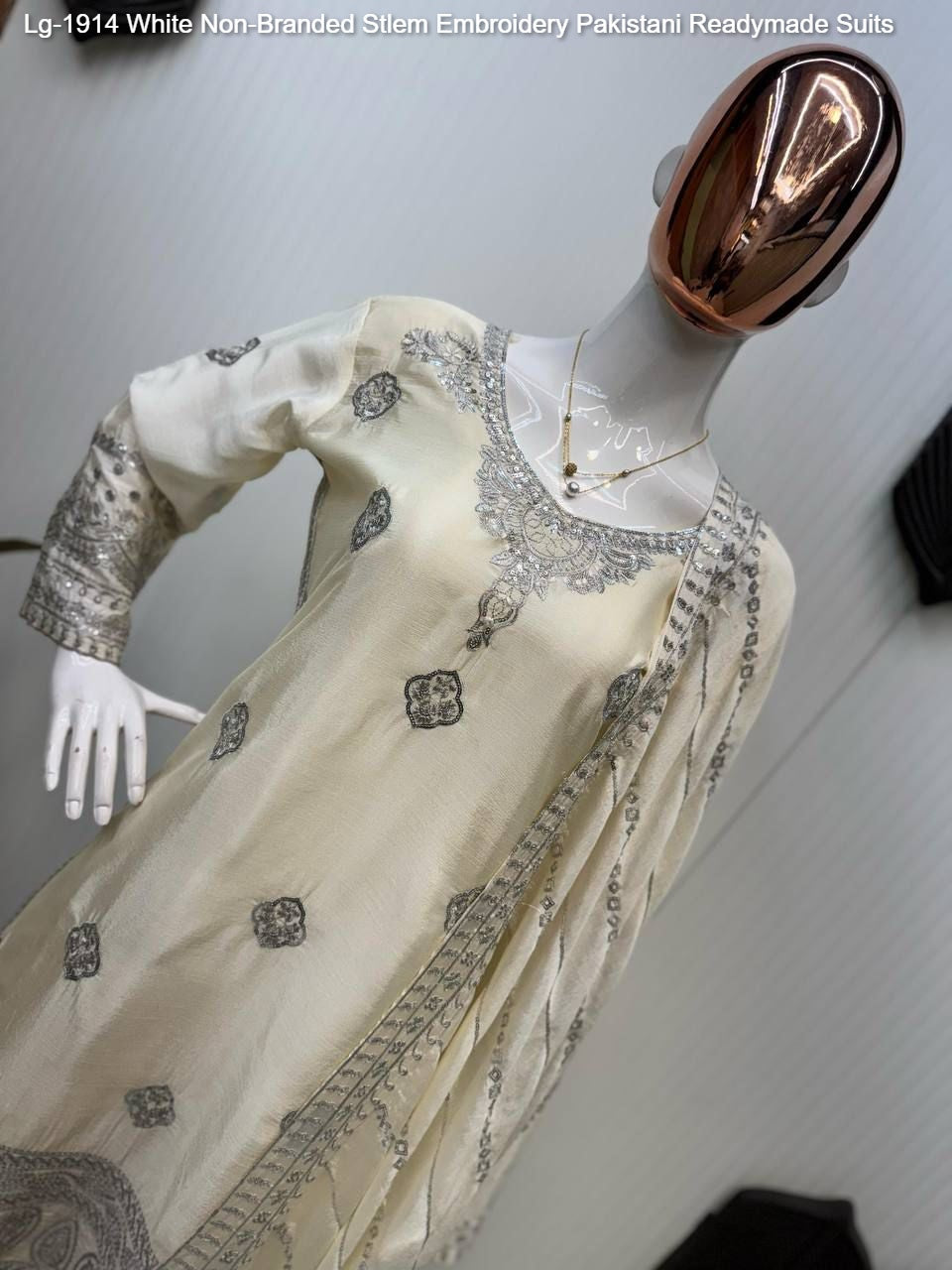 Lg-1914 White Non-Branded Stlem Embroidery Pakistani Readymade Suits