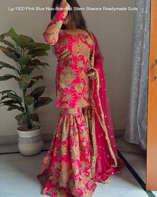 Lg-1920 Pink Blue Non-Branded Stlem Sharara Readymade Suits