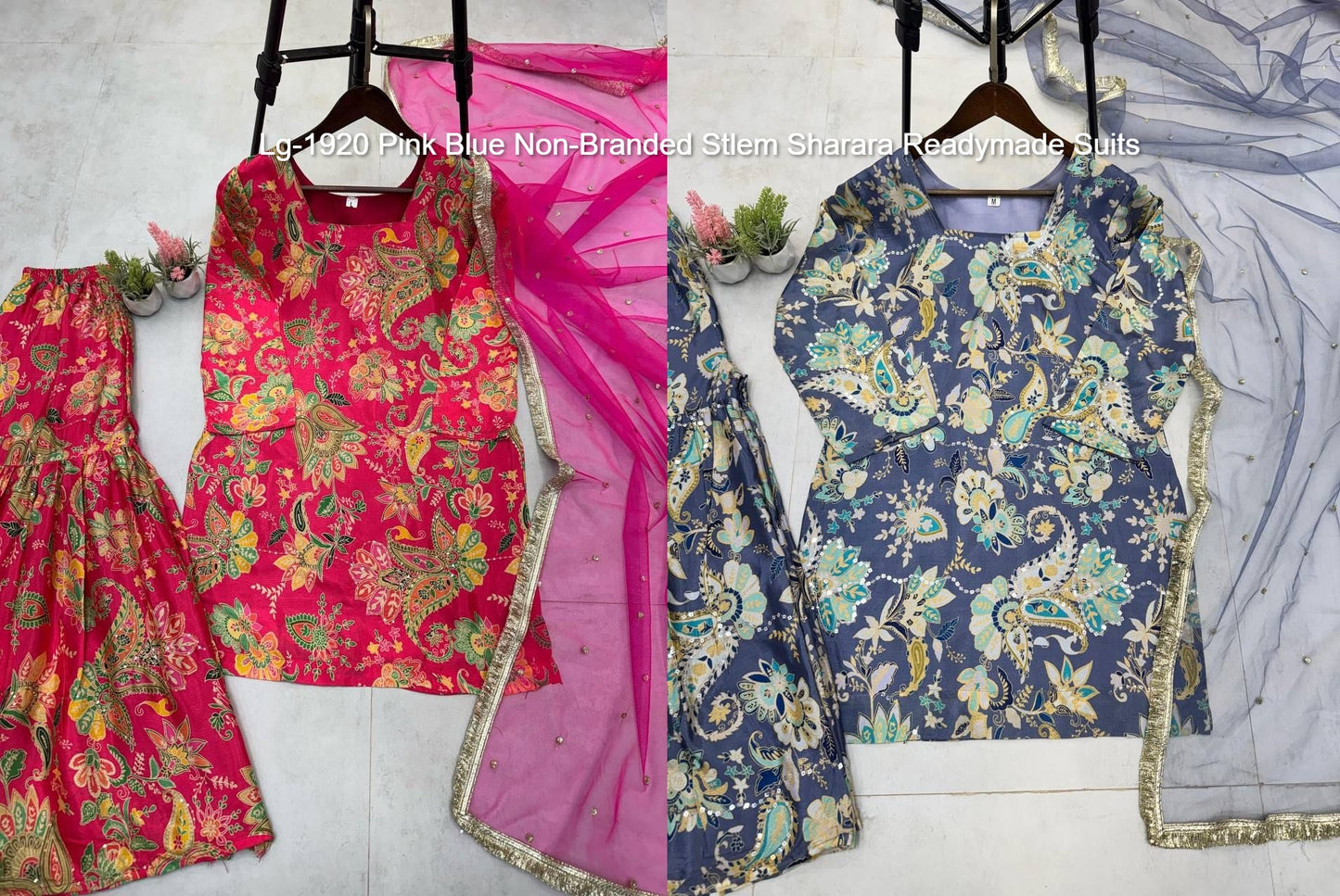 Lg-1920 Pink Blue Non-Branded Stlem Sharara Readymade Suits