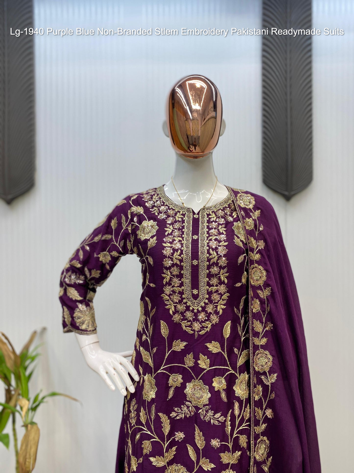 Lg-1940 Purple Blue Non-Branded Stlem Embroidery Pakistani Readymade Suits