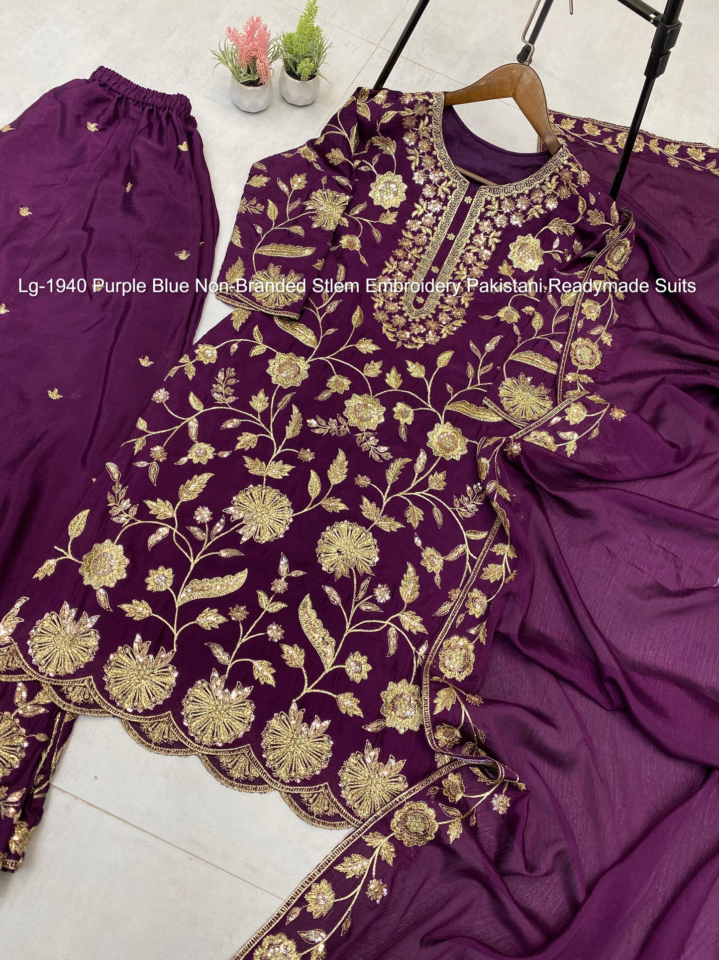 Lg-1940 Purple Blue Non-Branded Stlem Embroidery Pakistani Readymade Suits