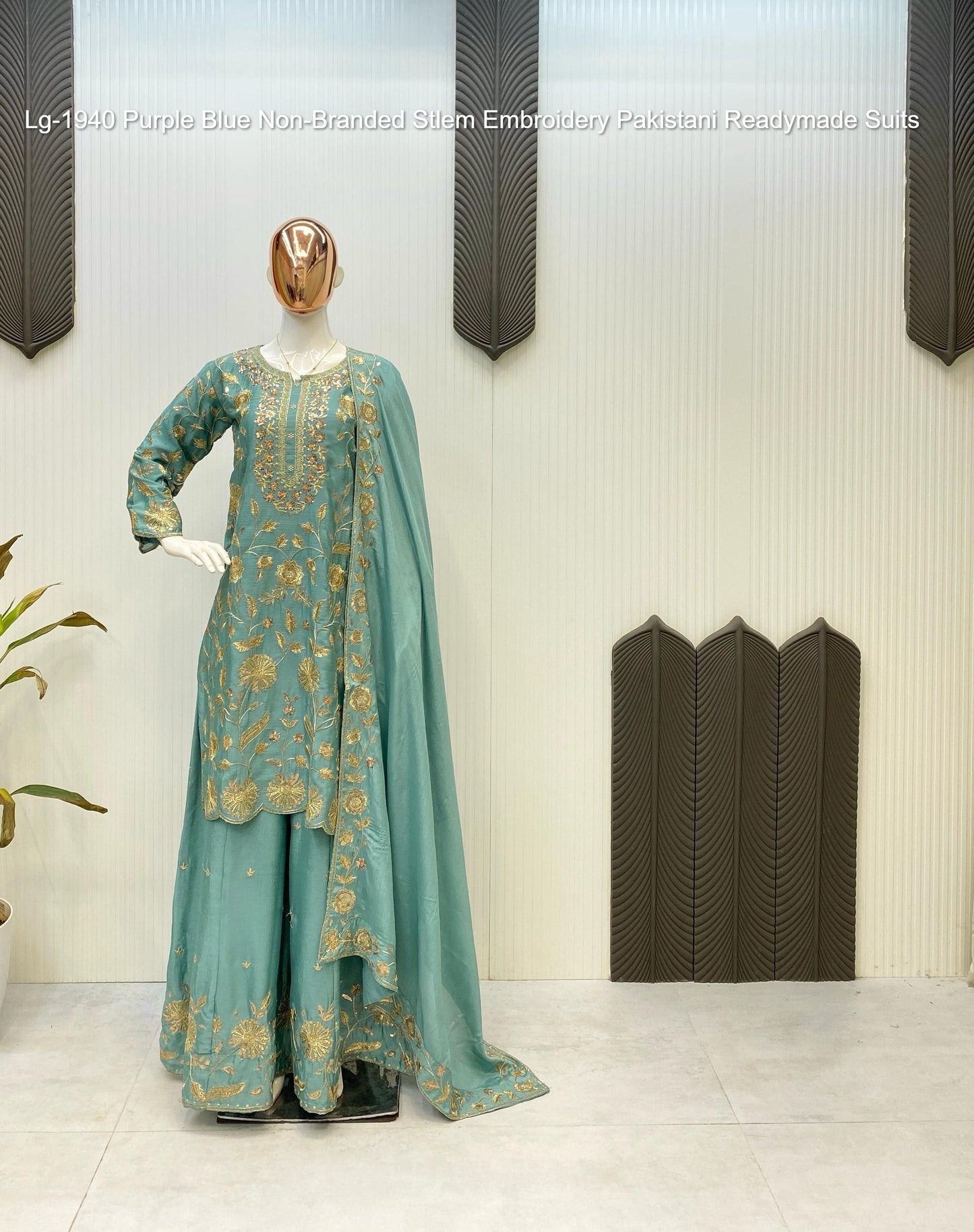 Lg-1940 Purple Blue Non-Branded Stlem Embroidery Pakistani Readymade Suits