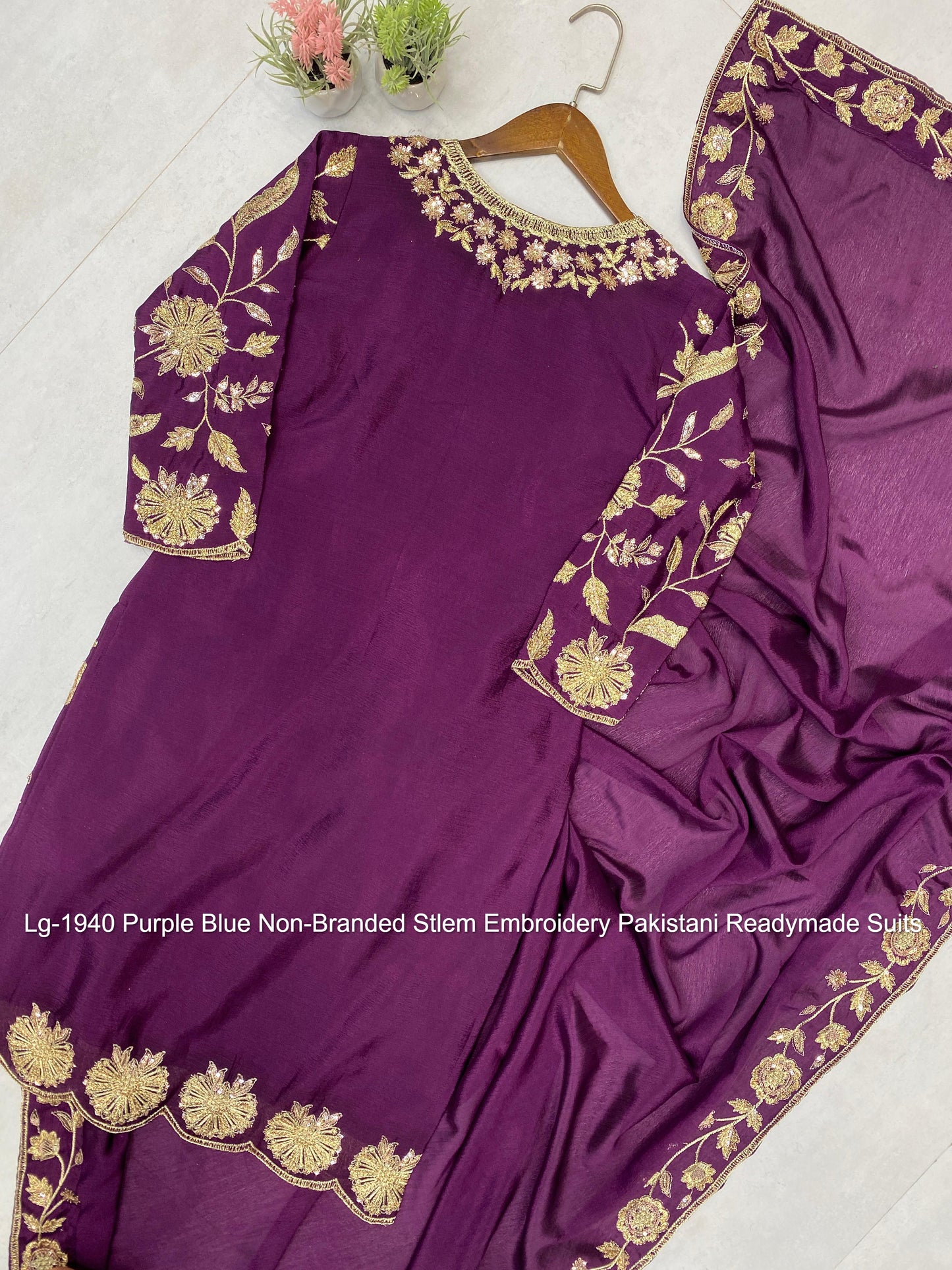 Lg-1940 Purple Blue Non-Branded Stlem Embroidery Pakistani Readymade Suits