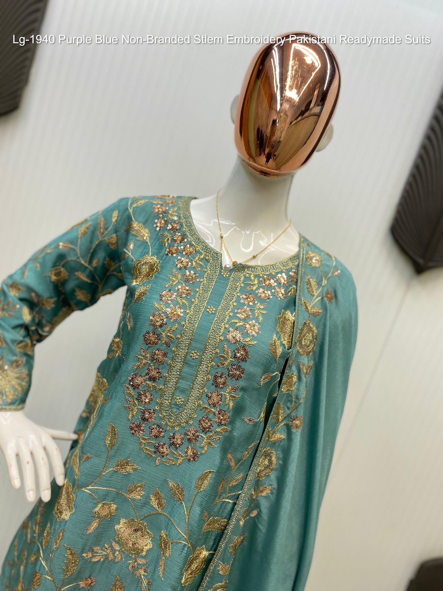 Lg-1940 Purple Blue Non-Branded Stlem Embroidery Pakistani Readymade Suits
