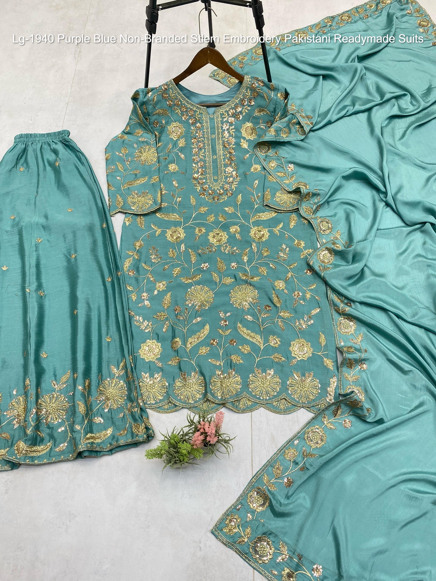 Lg-1940 Purple Blue Non-Branded Stlem Embroidery Pakistani Readymade Suits