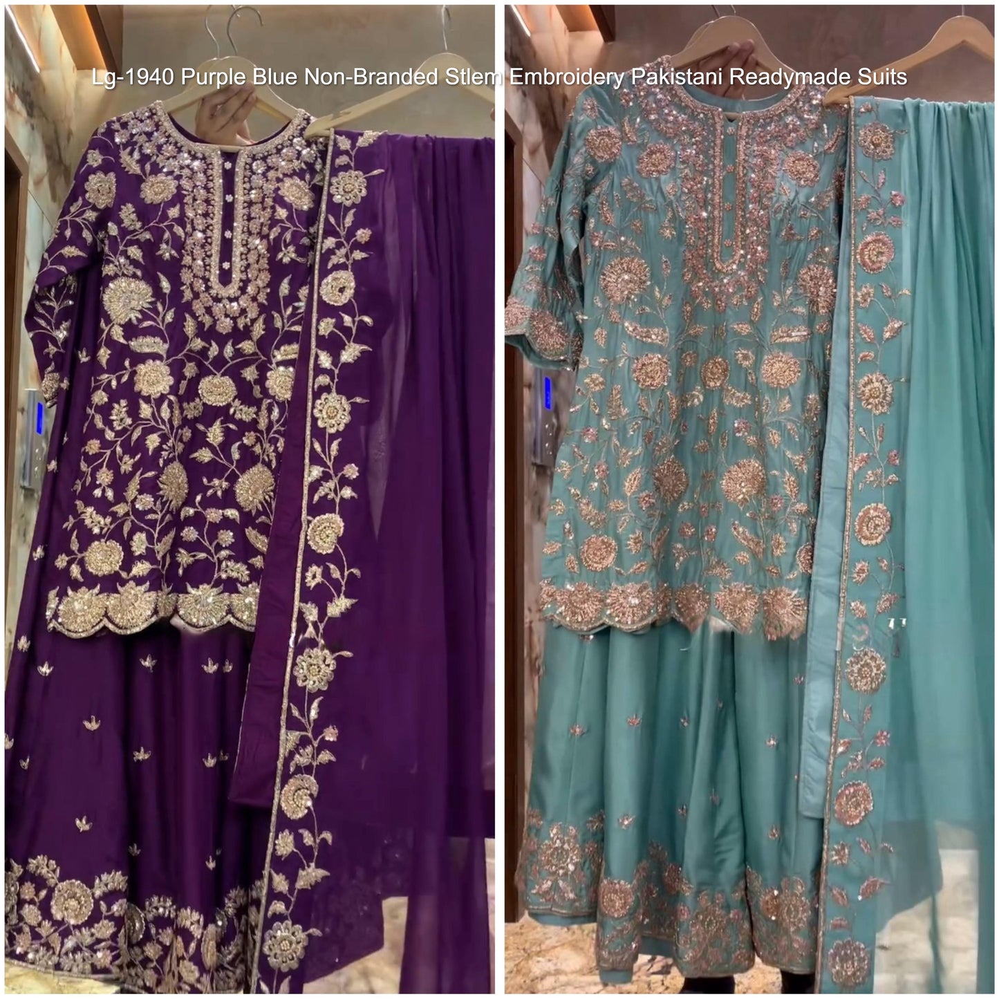 Lg-1940 Purple Blue Non-Branded Stlem Embroidery Pakistani Readymade Suits
