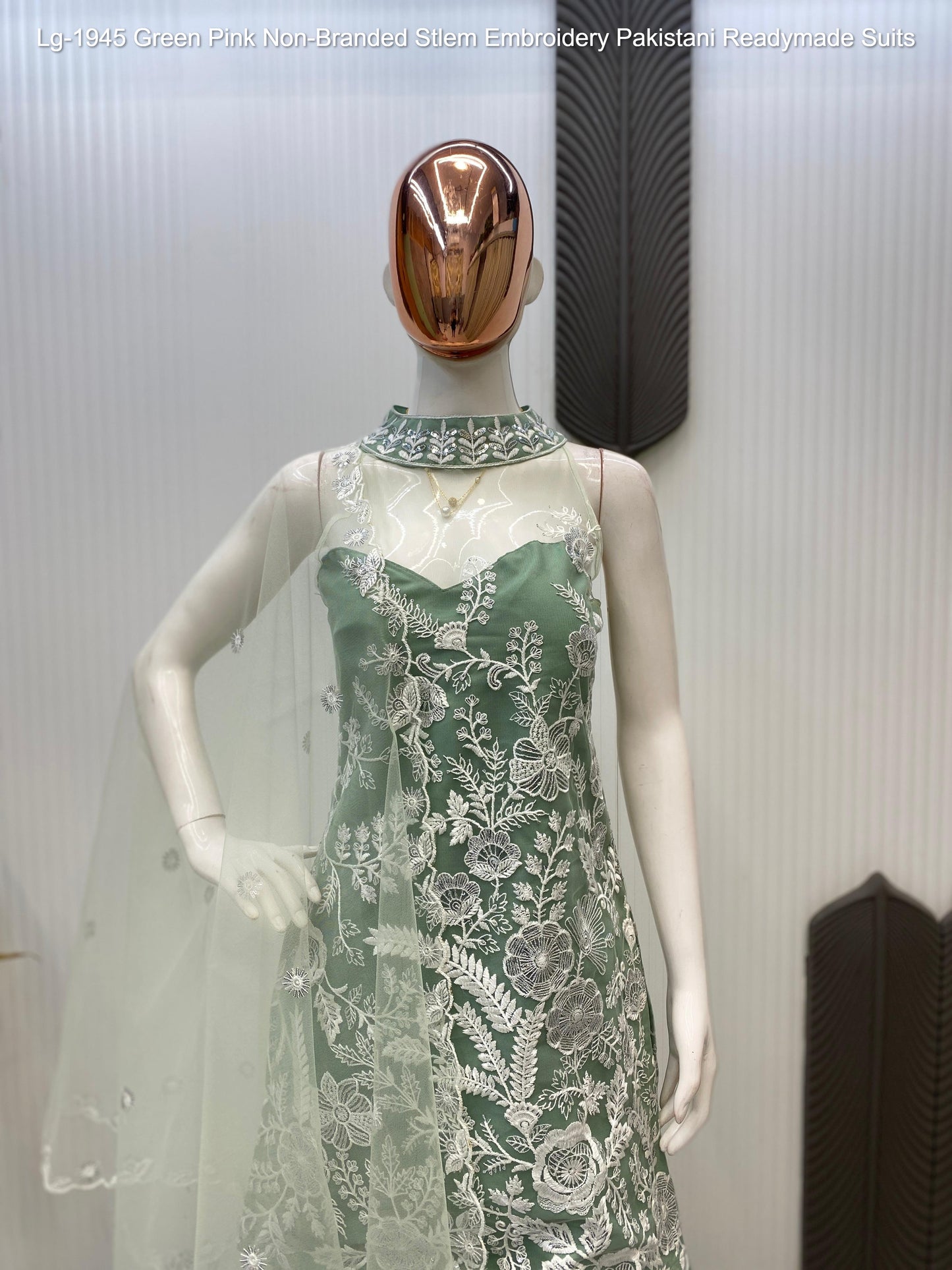 Lg-1945 Green Pink Non-Branded Stlem Embroidery Pakistani Readymade Suits
