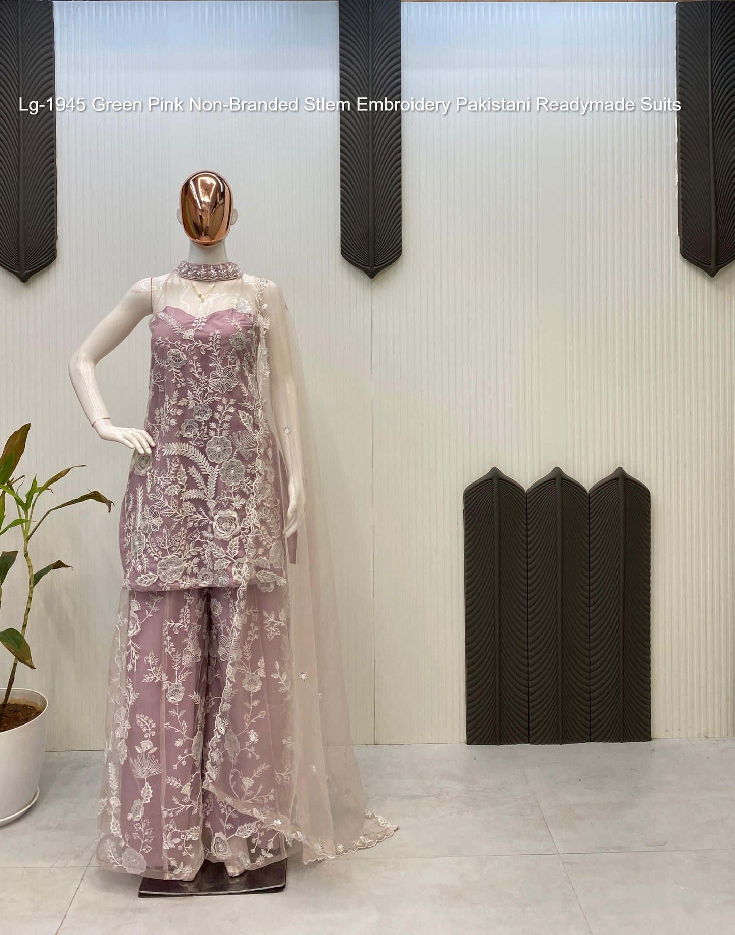 Lg-1945 Green Pink Non-Branded Stlem Embroidery Pakistani Readymade Suits