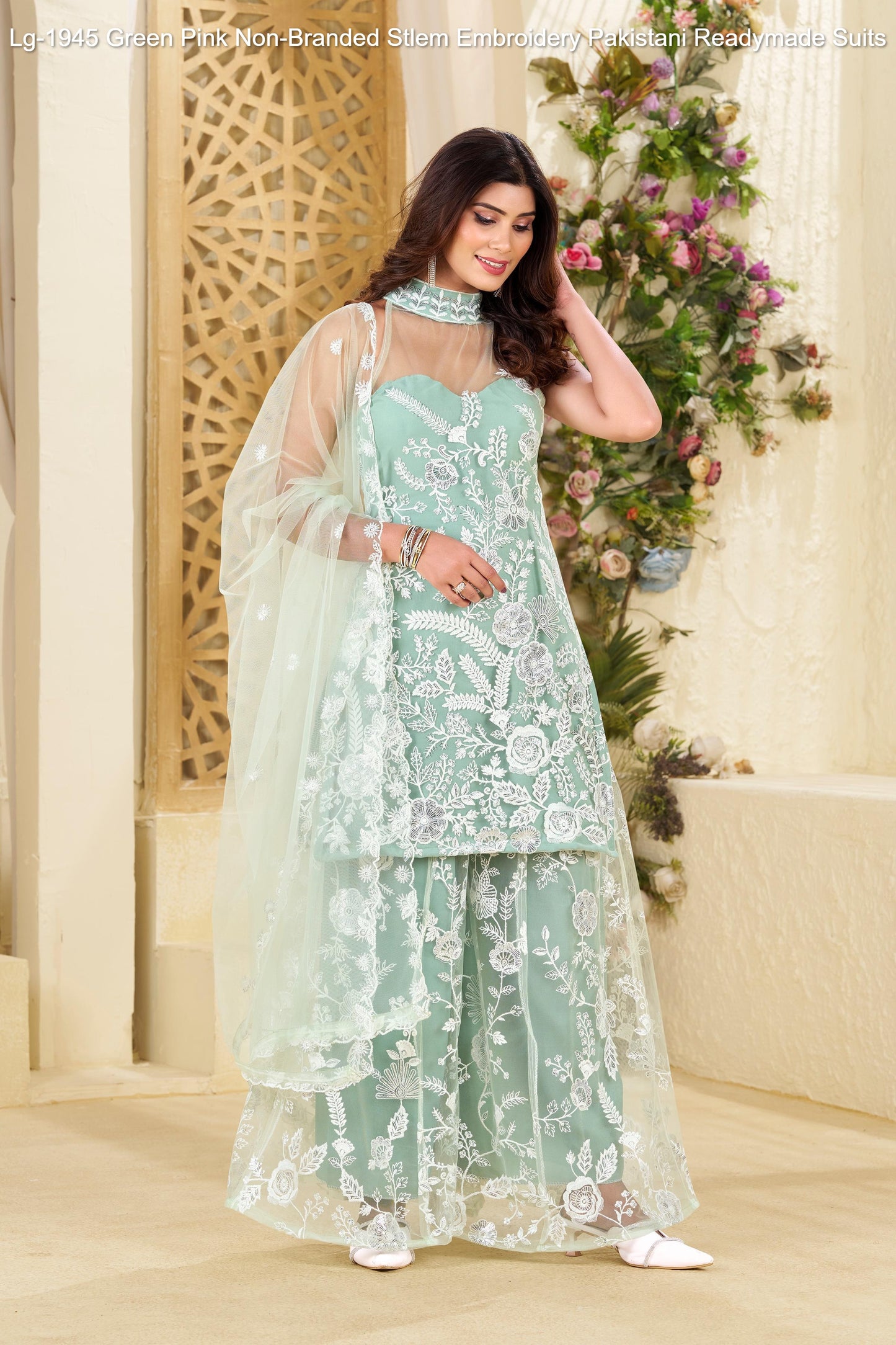 Lg-1945 Green Pink Non-Branded Stlem Embroidery Pakistani Readymade Suits