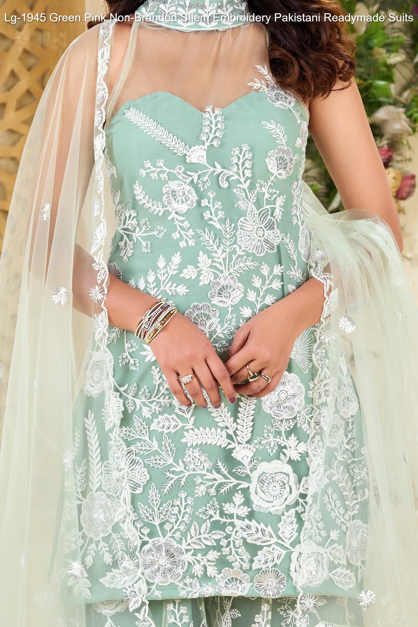 Lg-1945 Green Pink Non-Branded Stlem Embroidery Pakistani Readymade Suits