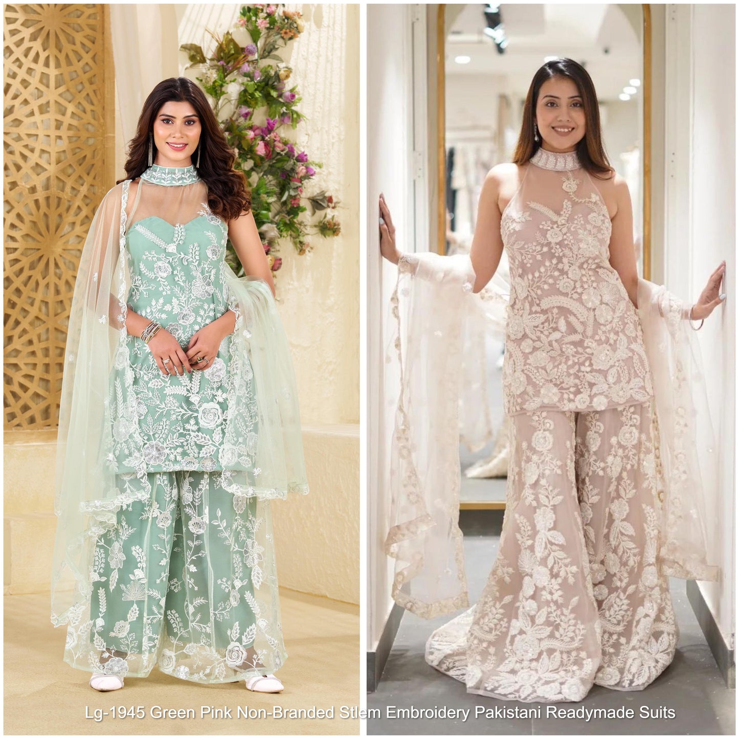 Lg-1945 Green Pink Non-Branded Stlem Embroidery Pakistani Readymade Suits