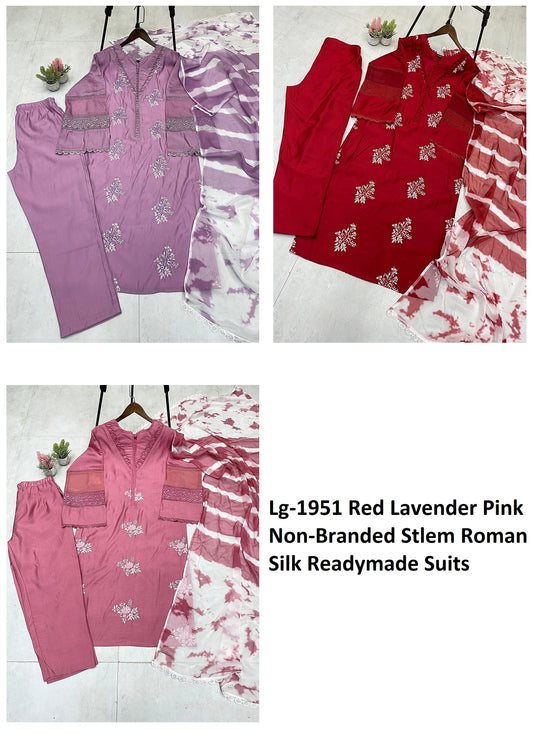 Lg-1951 Red Lavender Pink Non-Branded Stlem Roman Silk Readymade Suits