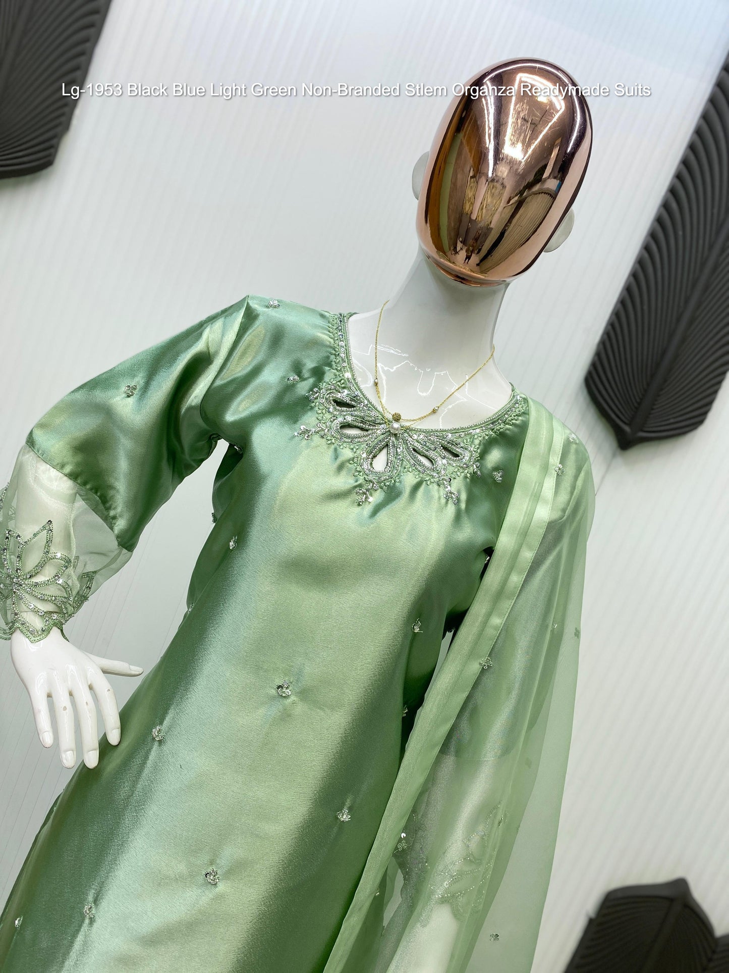 Lg-1953 Black Blue Light Green Non-Branded Stlem Organza Readymade Suits