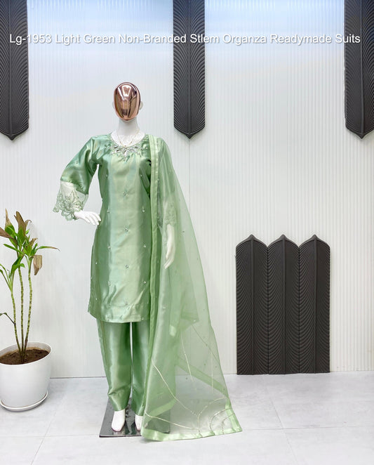 Lg-1953 Light Green Non-Branded Stlem Organza Readymade Suits
