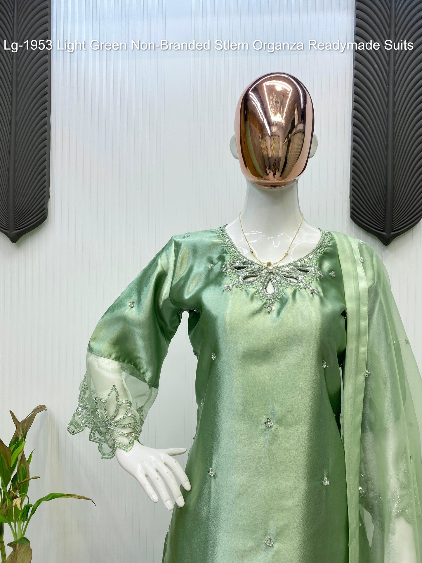 Lg-1953 Light Green Non-Branded Stlem Organza Readymade Suits